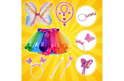Detský kostým – dúhový motýľ s príslušenstvom