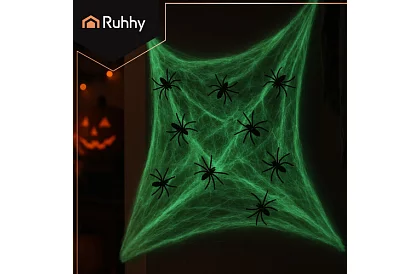 Halloweenská svietiaca pavučina s 20 pavúkmi