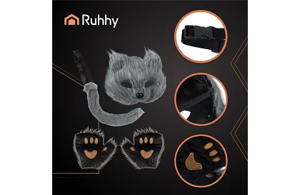 Karnevalový kostým mačky 4 v 1 – šedá