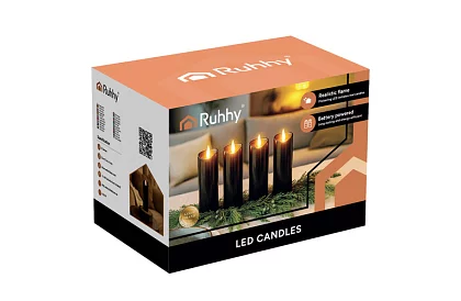 LED čierne sviečky s efektom plameňa 15 x 5 cm – sada 12 kusov