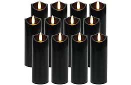 LED čierne sviečky s efektom plameňa 15 x 5 cm – sada 12 kusov