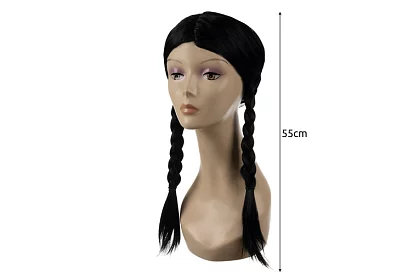 Dlhá čierna paruka s vrkočmi - Wednesday