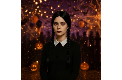 Dlhá čierna paruka s vrkočmi - Wednesday