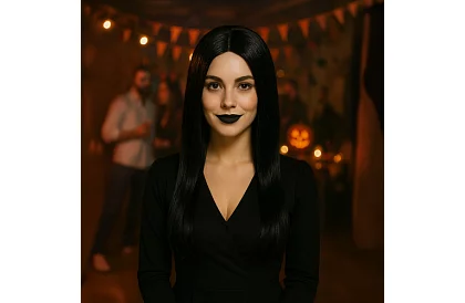 Dlhá čierna paruka s vrkočmi - Wednesday