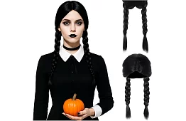 Dlhá čierna paruka s vrkočmi - Wednesday