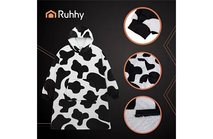 Oversize teplá dlhá mikina – čiernobiely cow design