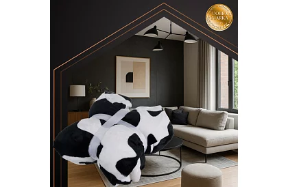 Oversize teplá dlhá mikina – čiernobiely cow design