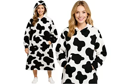 Oversize teplá dlhá mikina – čiernobiely cow design