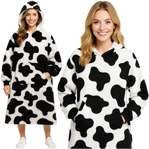 Oversize teplá dlhá mikina – čiernobiely cow design