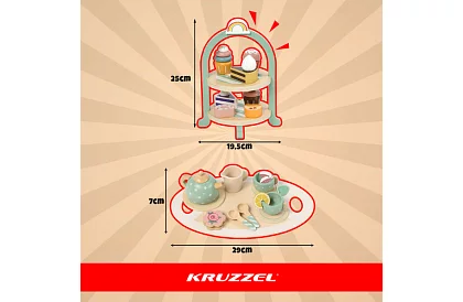 Veľká drevená zelená čajová súprava + stojan na torty