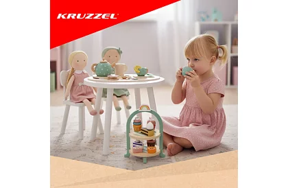 Veľká drevená zelená čajová súprava + stojan na torty