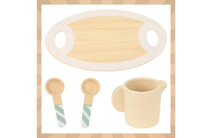 Veľká drevená zelená čajová súprava + stojan na torty