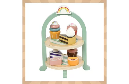 Veľká drevená zelená čajová súprava + stojan na torty