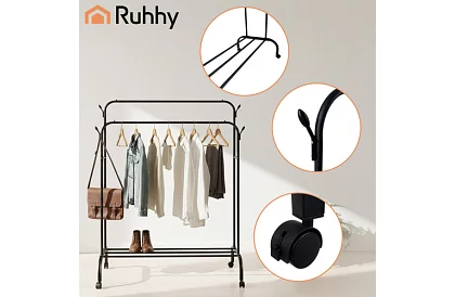 Dvojitý vešiak na oblečenie na kolieskach