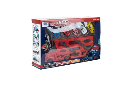 Kamión s prívesom na prepravu vozidiel + 6 áut