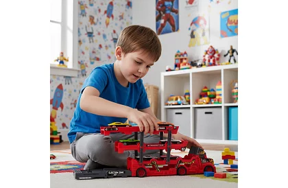 Kamión s prívesom na prepravu vozidiel + 6 áut