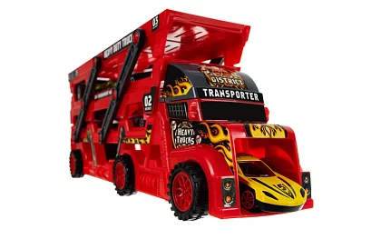 Kamión s prívesom na prepravu vozidiel + 6 áut