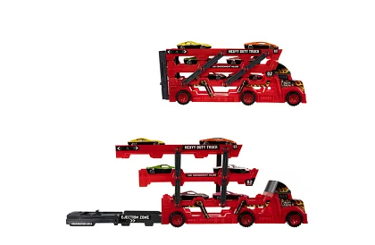 Kamión s prívesom na prepravu vozidiel + 6 áut