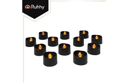 LED čierne sviečky s efektom plameňa 3,6 × 3 cm – sada 12 kusov