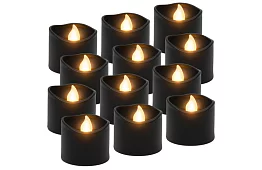 LED čierne sviečky s efektom plameňa 3,6 × 3 cm – sada 12 kusov