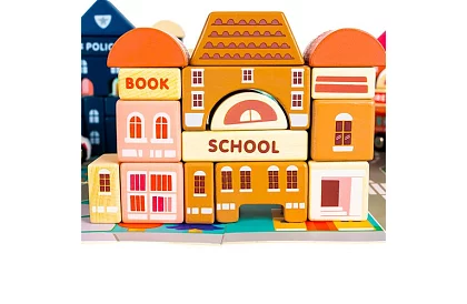 Drevené kocky – Mesto 115 ks s podložkou