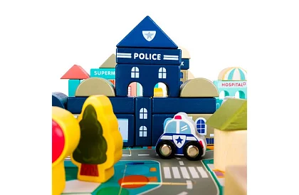 Drevené kocky – Mesto 115 ks s podložkou