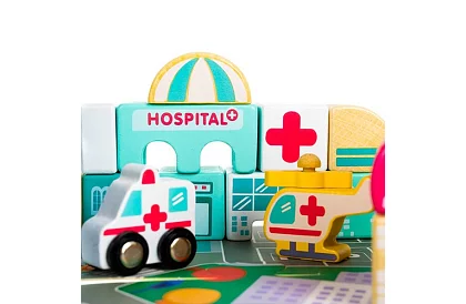 Drevené kocky – Mesto 115 ks s podložkou