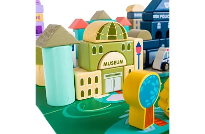 Drevené kocky – Mesto 115 ks s podložkou