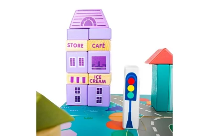 Drevené kocky – Mesto 115 ks s podložkou