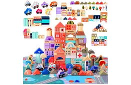 Drevené kocky – Mesto 115 ks s podložkou