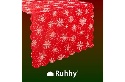 Dlhý vianočný červený behúň s vločkami – 150 x 35 cm