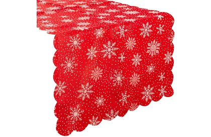 Dlhý vianočný červený behúň s vločkami – 150 x 35 cm