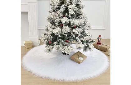 Podložka pod vianočný stromček – 120 cm, biela kožušina