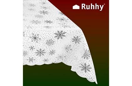 Ubrus so snehovými vločkami 220 x 140 cm – bielostrieborný
