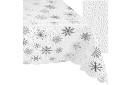 Ubrus so snehovými vločkami 260 x 140 cm – bielostrieborný