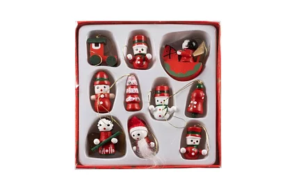 Vianočné drevené ozdoby - 10 kusov
