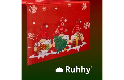 Dlhý vianočný behúň 150 x 40 cm – červený s škriatkami