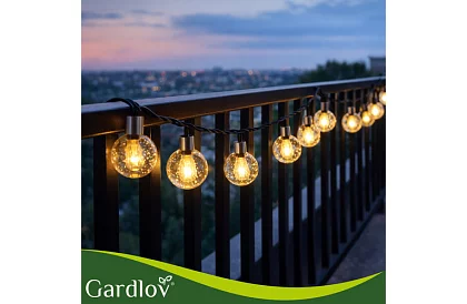 Dekoratívny vonkajší solárny reťazec Balls – 10 metrov, teplá biela