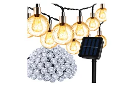 Dekoratívny vonkajší solárny reťazec Balls – 10 metrov, teplá biela