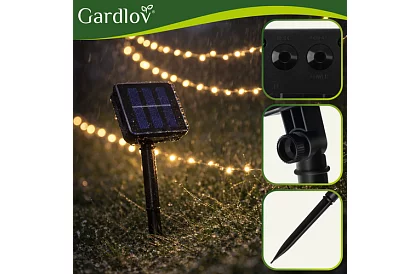 Dekoratívny vonkajší solárny reťaz 15 metrov – teplá biela