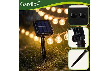 Dekoratívny vonkajší solárny reťazec Balls – 7 metrov, teplá biela