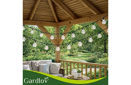 Dekoratívny vonkajší solárny reťazec Balls – 7 metrov, teplá biela