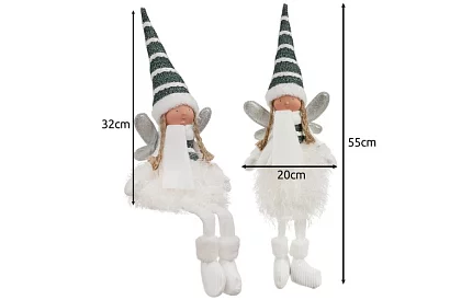 Vianočná sediaca biela víla s krídlami – 32 cm