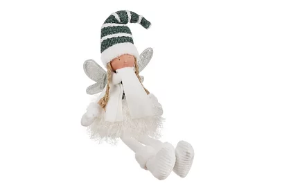 Vianočná sediaca biela víla s krídlami – 32 cm