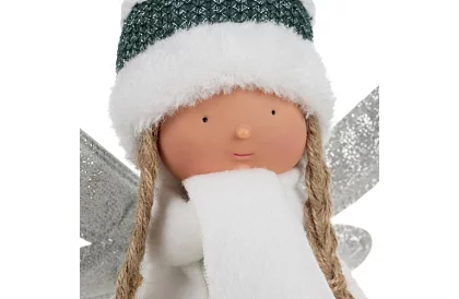 Vianočná sediaca biela víla s krídlami – 32 cm