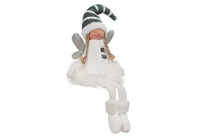 Vianočná sediaca biela víla s krídlami – 32 cm