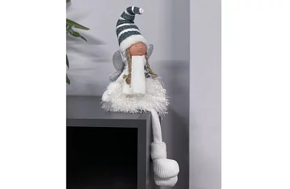 Vianočná sediaca biela víla s krídlami – 32 cm