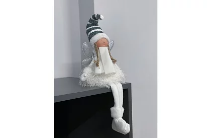 Vianočná sediaca biela víla s krídlami – 32 cm