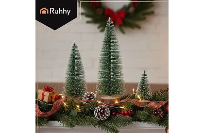 Mini vianočné stromčeky - sada 3 zasnežených stromčekov