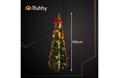 Sklápací umelý vianočný stromček 180 cm – ozdobený